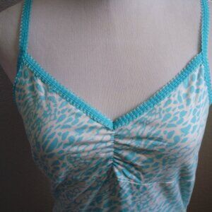 Express Cami Top V-Neck Adjustable Straps Ruched Sides Teal Sz M